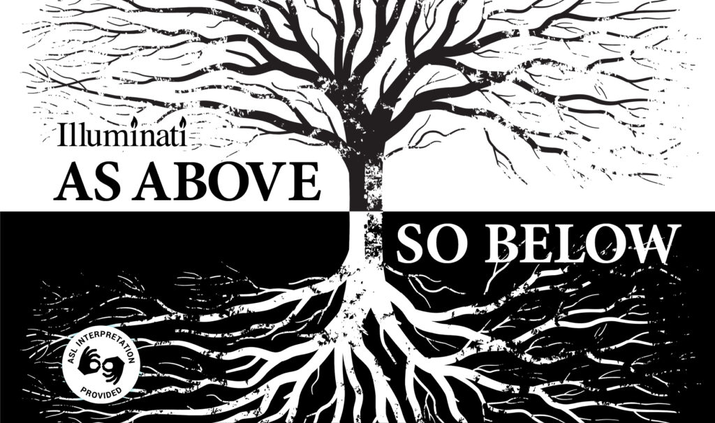 Columbus Gay Men's Choir season event As Above So Below with a graphic of the top and underground of a tree.