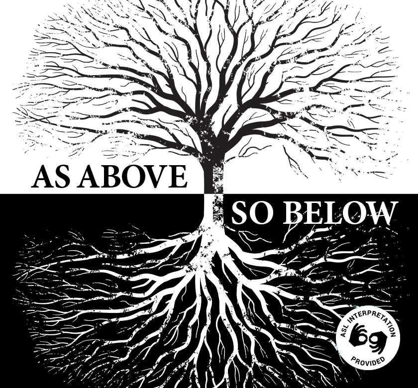 Columbus Gay Men's Choir season event As Above So Below with a graphic of the top and underground of a tree.