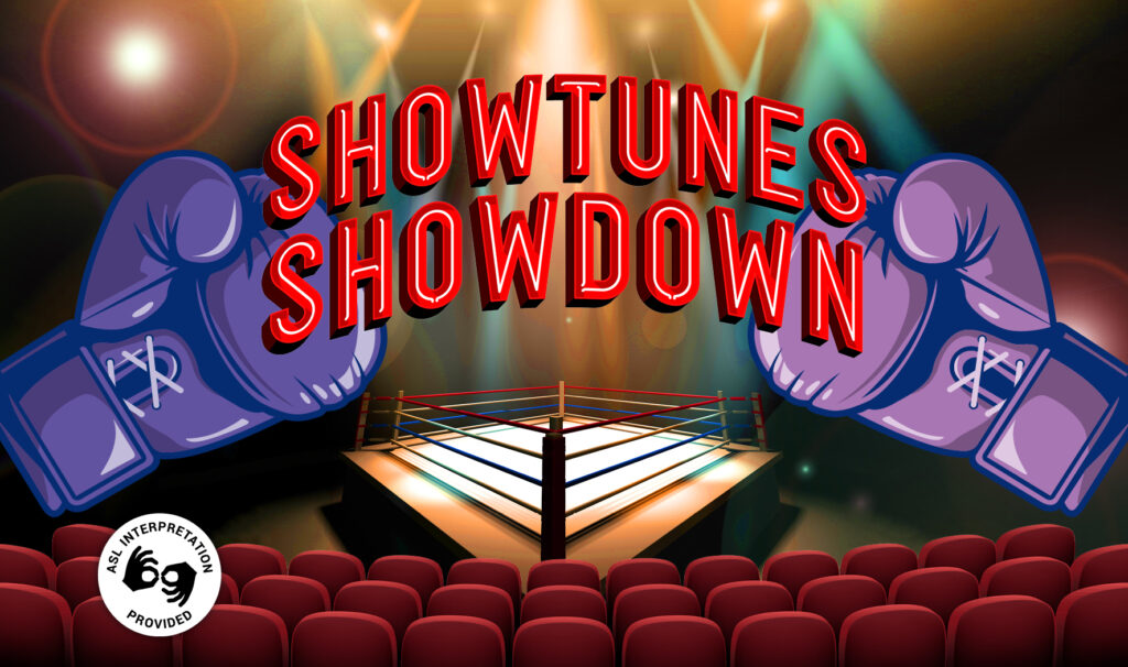 Columbus Gay Men's Choir season event Showtunes Showdown with boxing gloves and a ring.