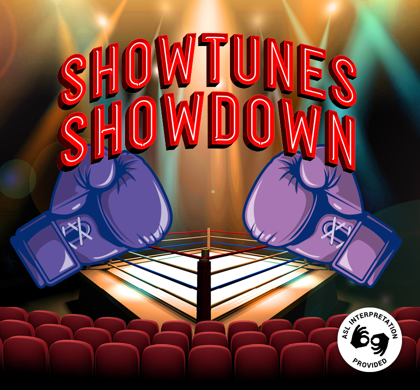 Columbus Gay Men's Choir season event Showtunes Showdown with boxing gloves and a ring.