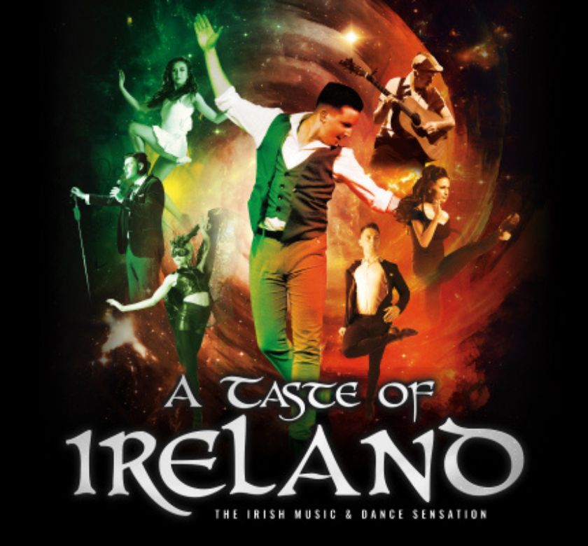 Smaller graphic for A Taste of Ireland event with people Irish dancing.